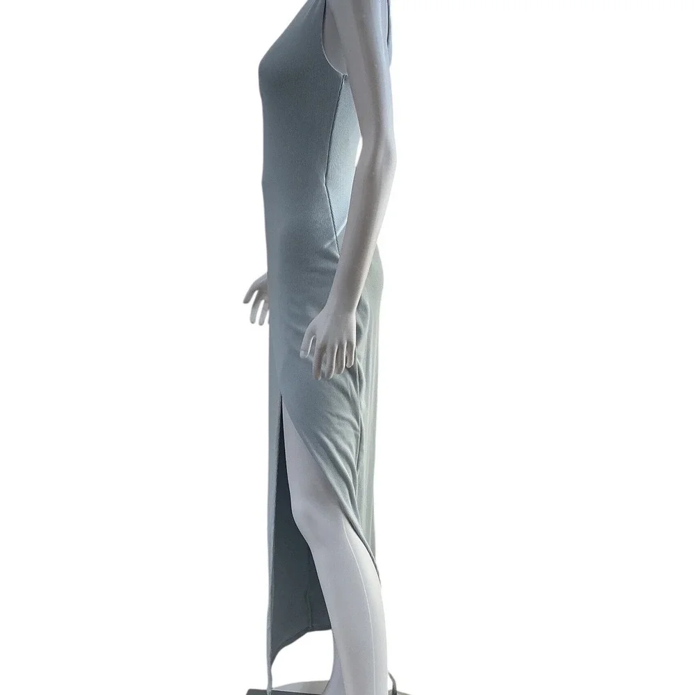 Abercrombie & Fitch One Shoulder‎ Ribbed Maxi Dress Light Blue Tall XST NEW